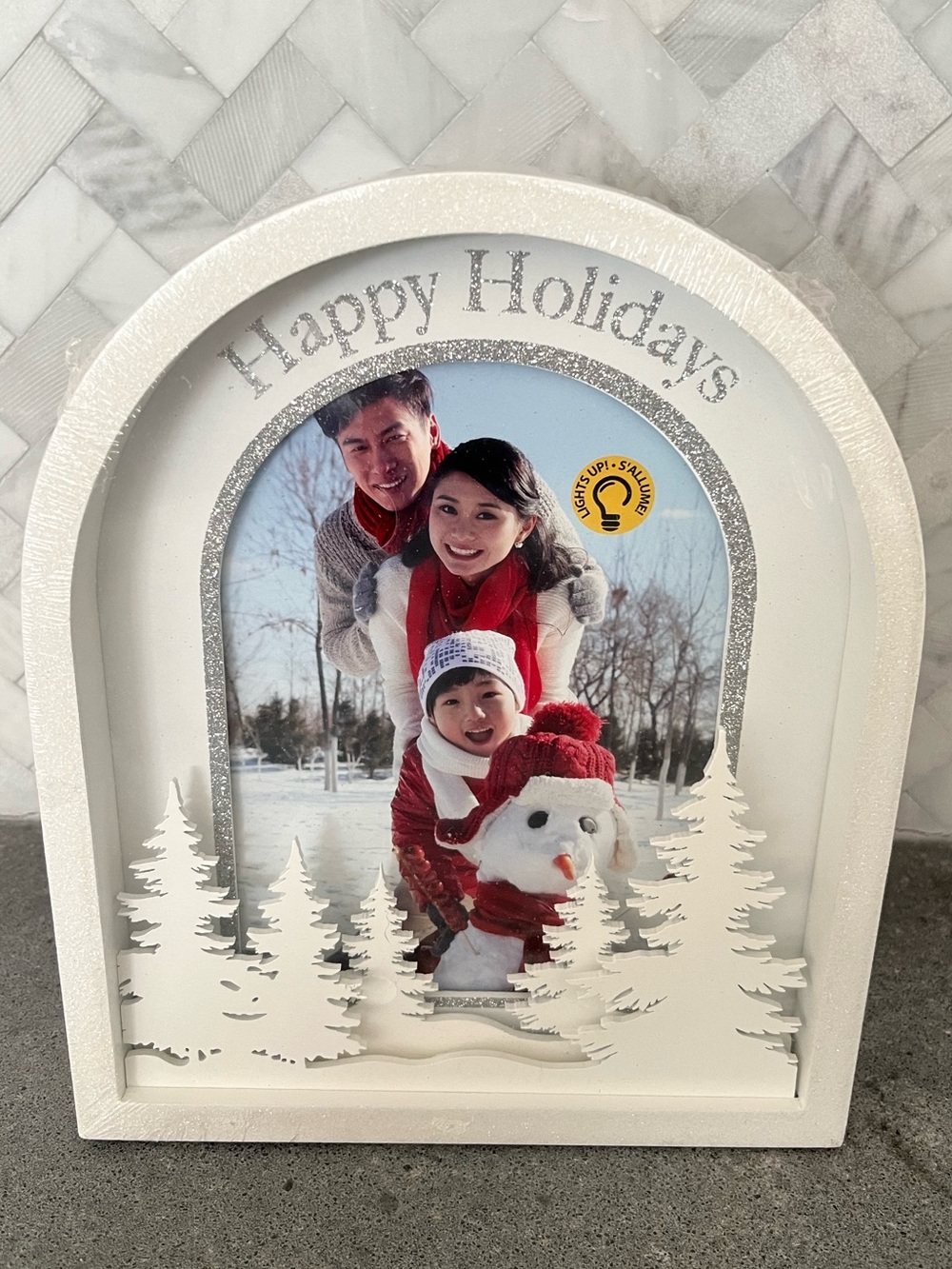 Studio Decor White & Silver "Happy Holidays" Arched Photo Frame